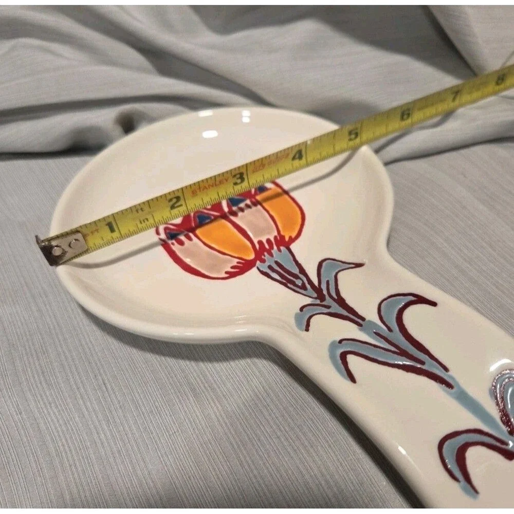 Threshold Ceramic 8.5" Spoon Rest Multicolored Floral Red Orange Cornflower Blue - Picture 2 of 8